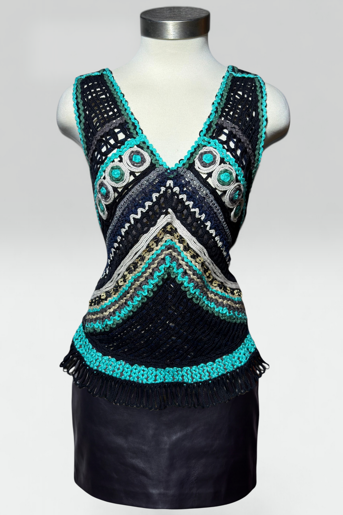 TOKUKO 1 ER VOL MULTICOLOR OPEN-KNIT EMBROIDERED TOP