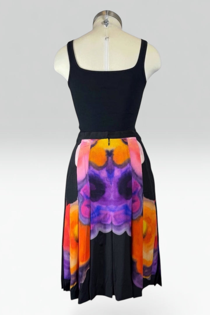 back of Chanel Abstract Print Silk Pleated Skirt
