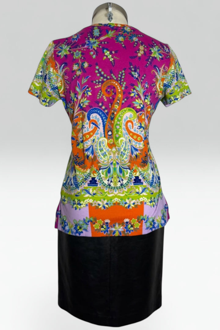 back of Etro Paisley Floral Print Short Sleeve Stretch Top