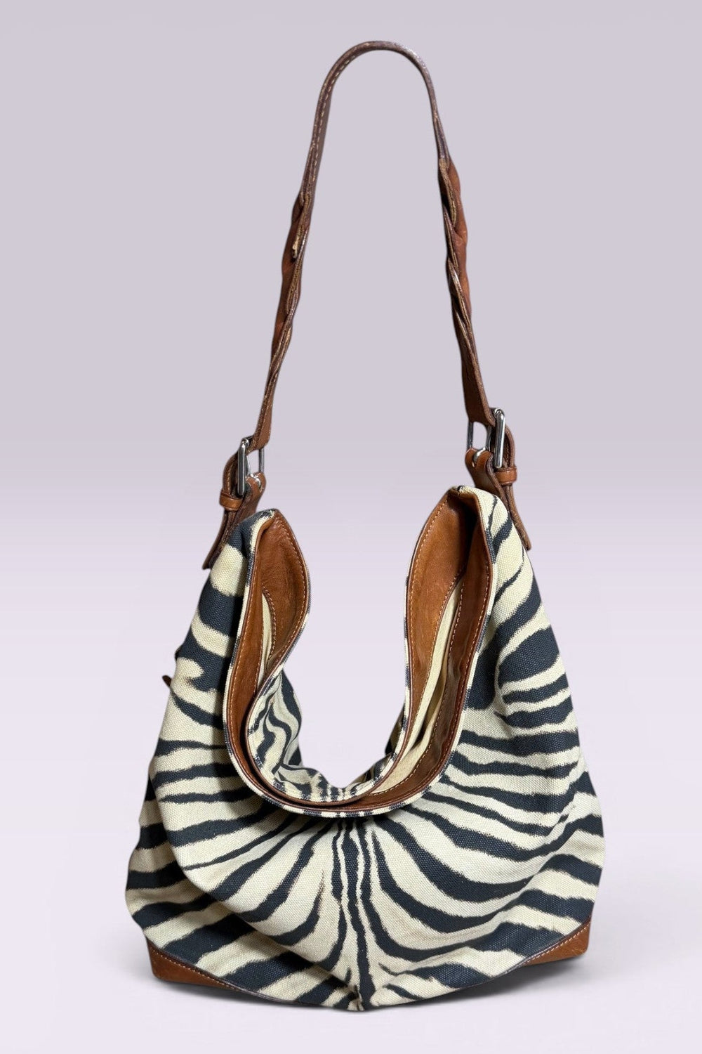 Ralph Lauren Zebra Print Canvas Hobo Bag | American Secondhand