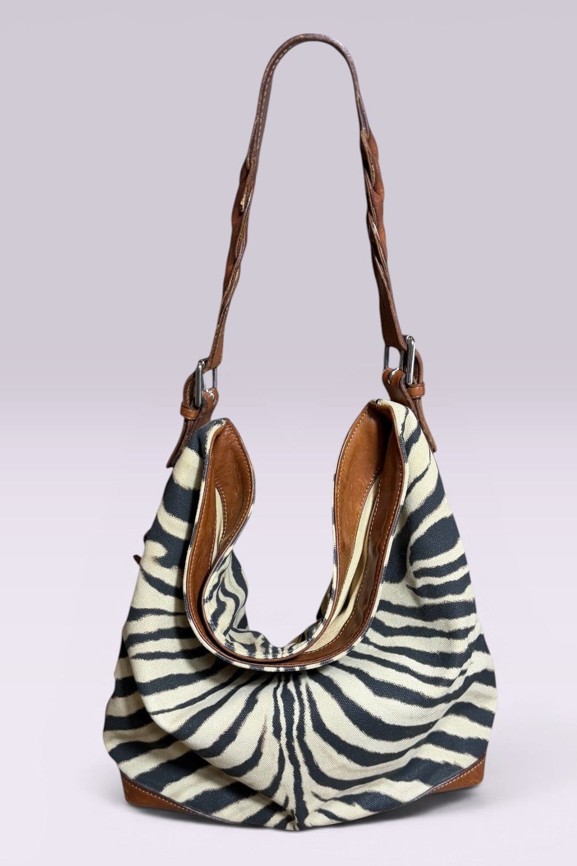 Ralph Lauren Zebra Print Canvas Hobo Bag | American Secondhand