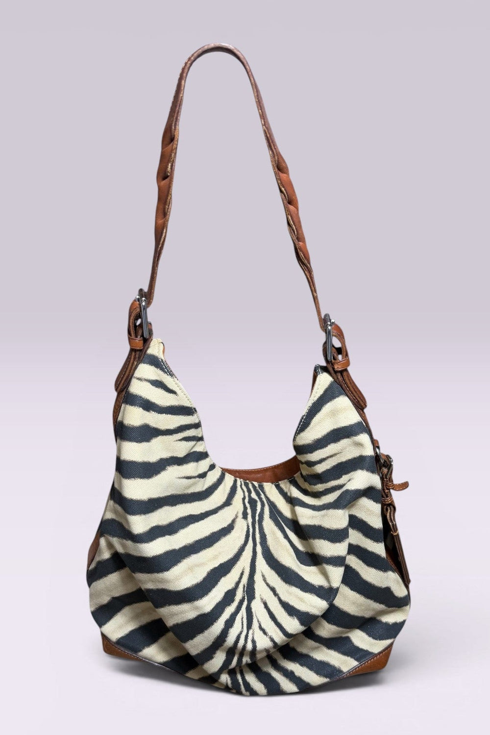 Ralph Lauren Zebra Print Canvas Hobo Bag | American Secondhand