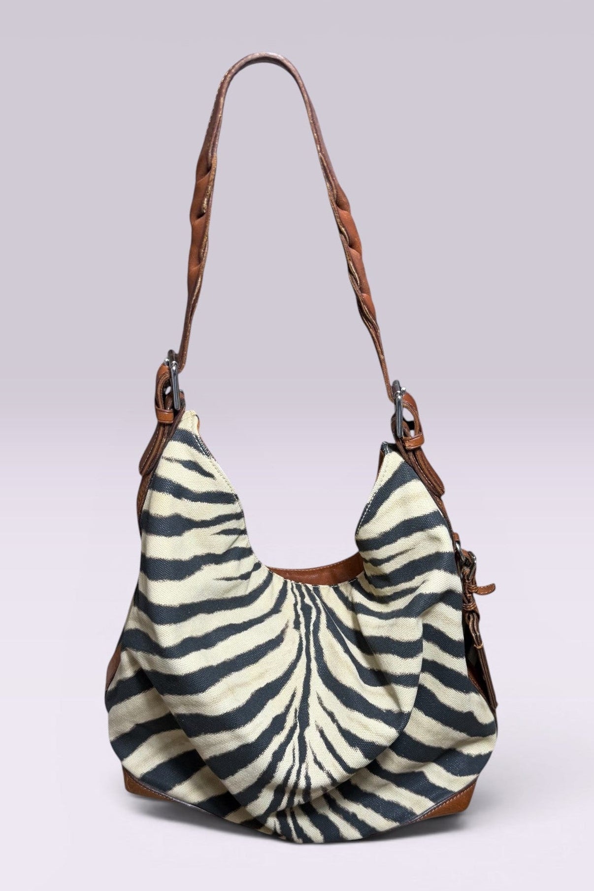 Ralph Lauren Zebra Print Canvas Hobo Bag | American Secondhand