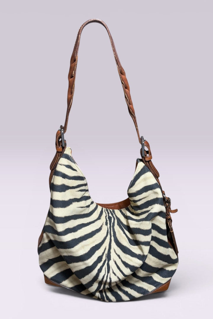 Ralph Lauren Zebra Print Canvas Hobo Bag | American Secondhand