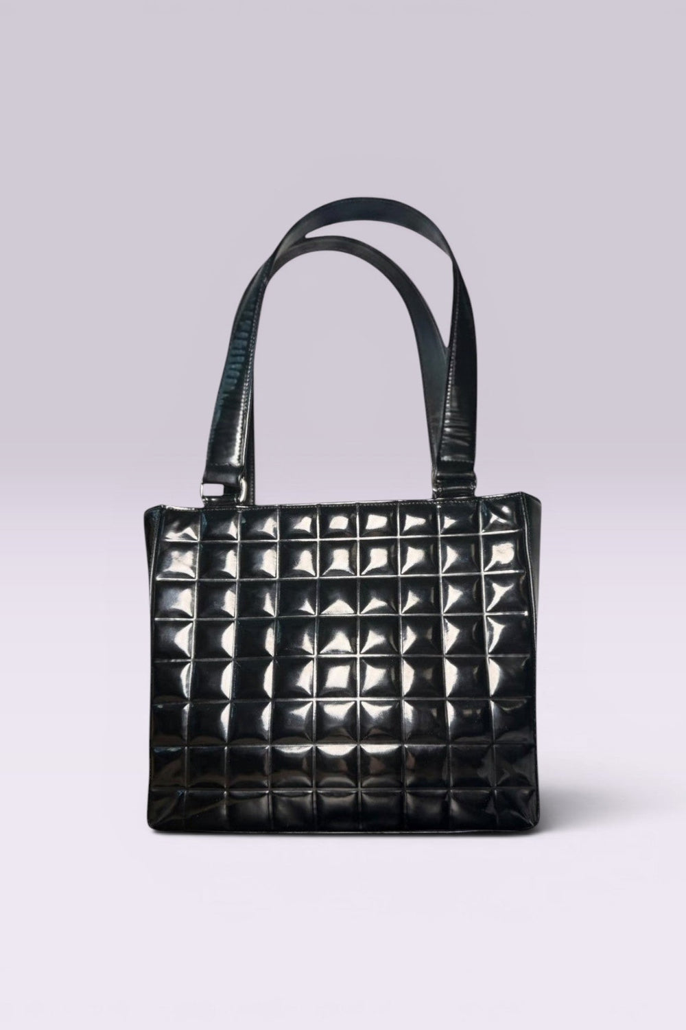 Chanel Chocolate Bar Black Patent Leather Tote | French Vintage