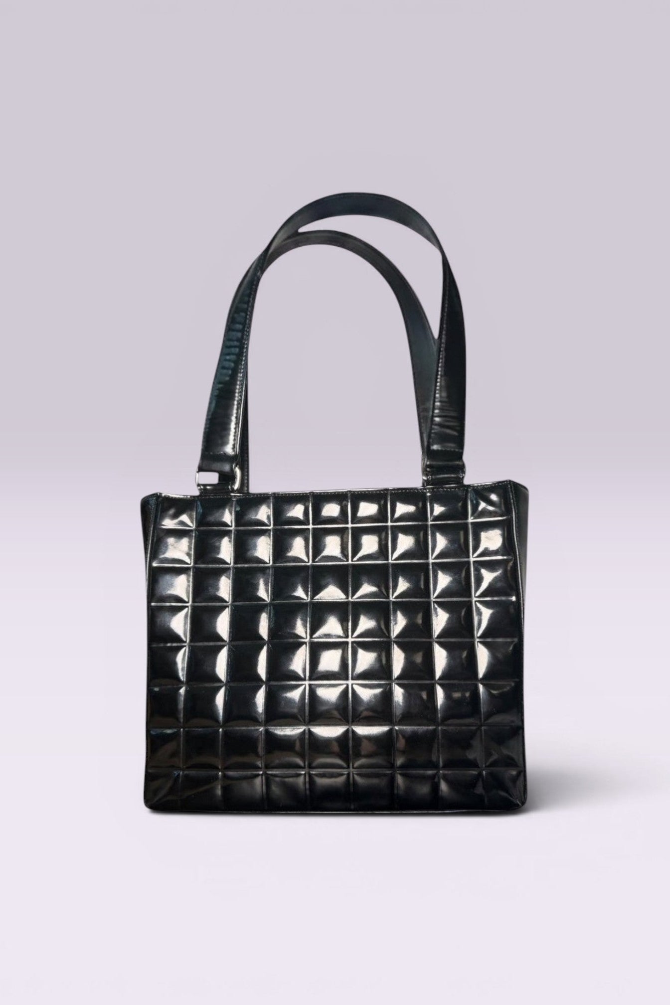 Chanel Chocolate Bar Black Patent Leather Tote | French Vintage