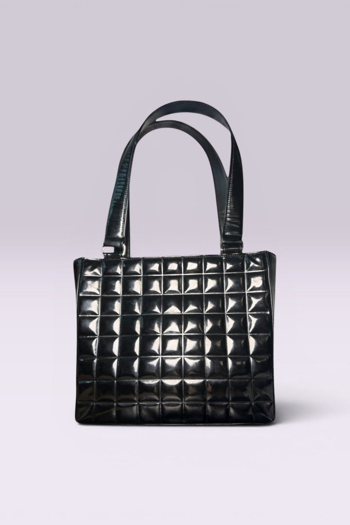 Chanel Chocolate Bar Black Patent Leather Tote | French Vintage