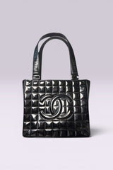 Chanel Chocolate Bar Black Patent Leather Tote | French Vintage