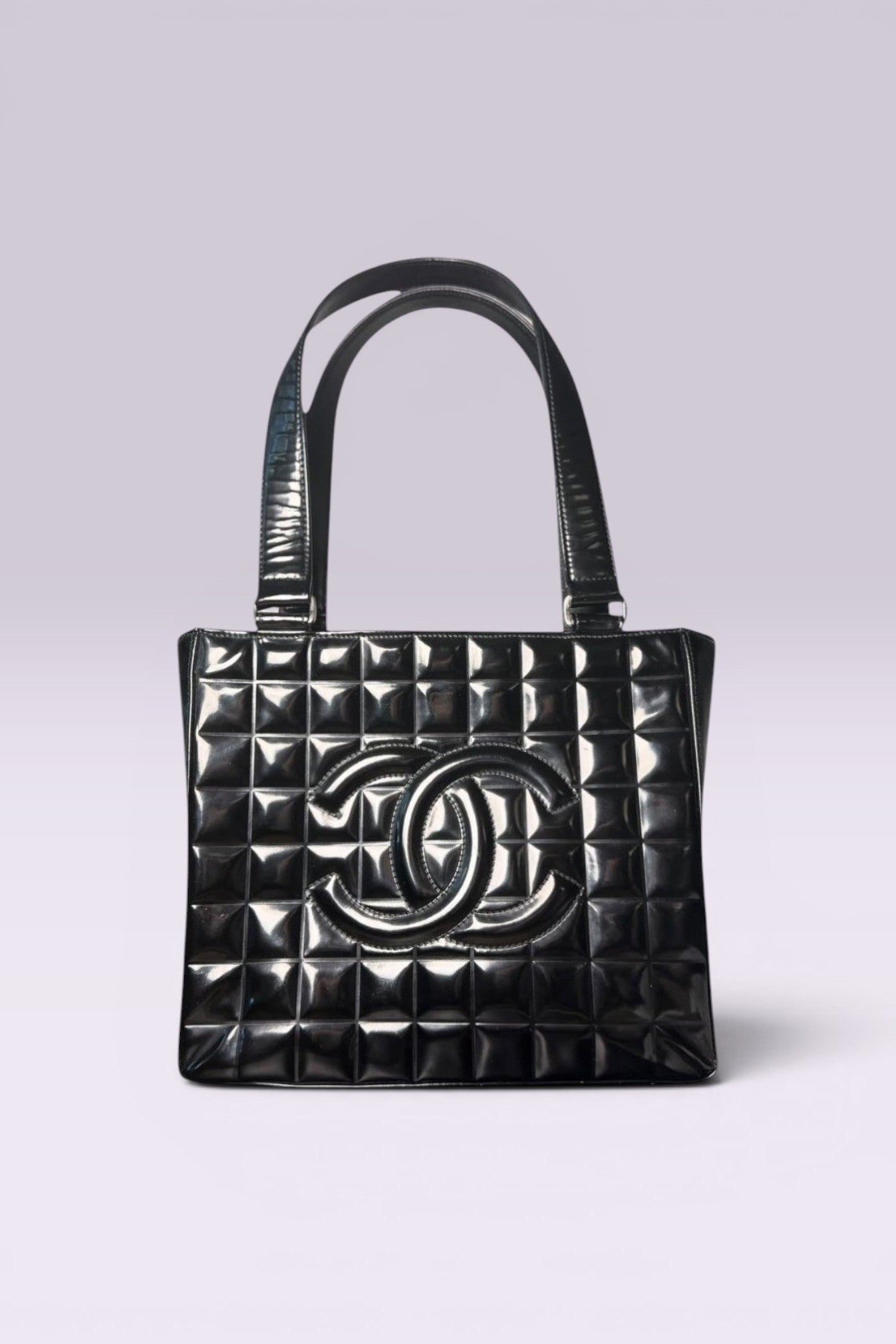 Chanel Chocolate Bar Black Patent Leather Tote | French Vintage
