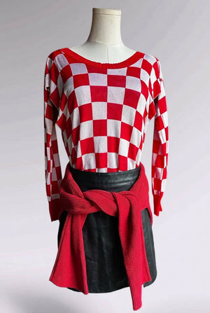 MM6 Maison Margiela Red Checker Multi-Way Knit Sweater | Runway Archive
