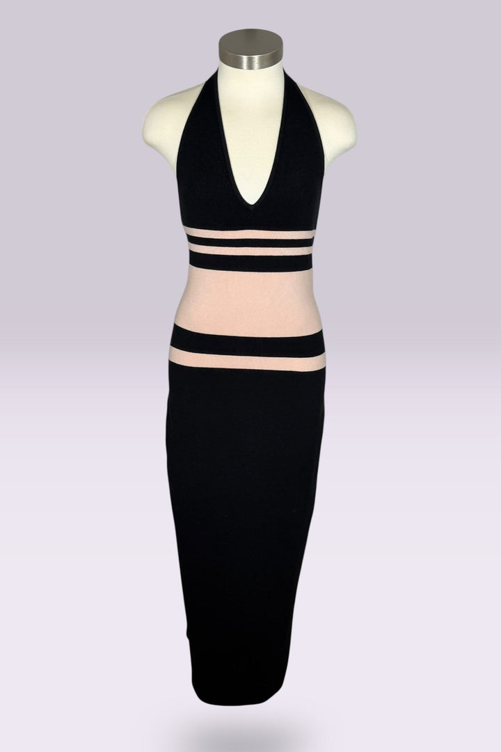 Ralph Ralph Lauren Colorblock Halter Knit Maxi Dress | American Vintage