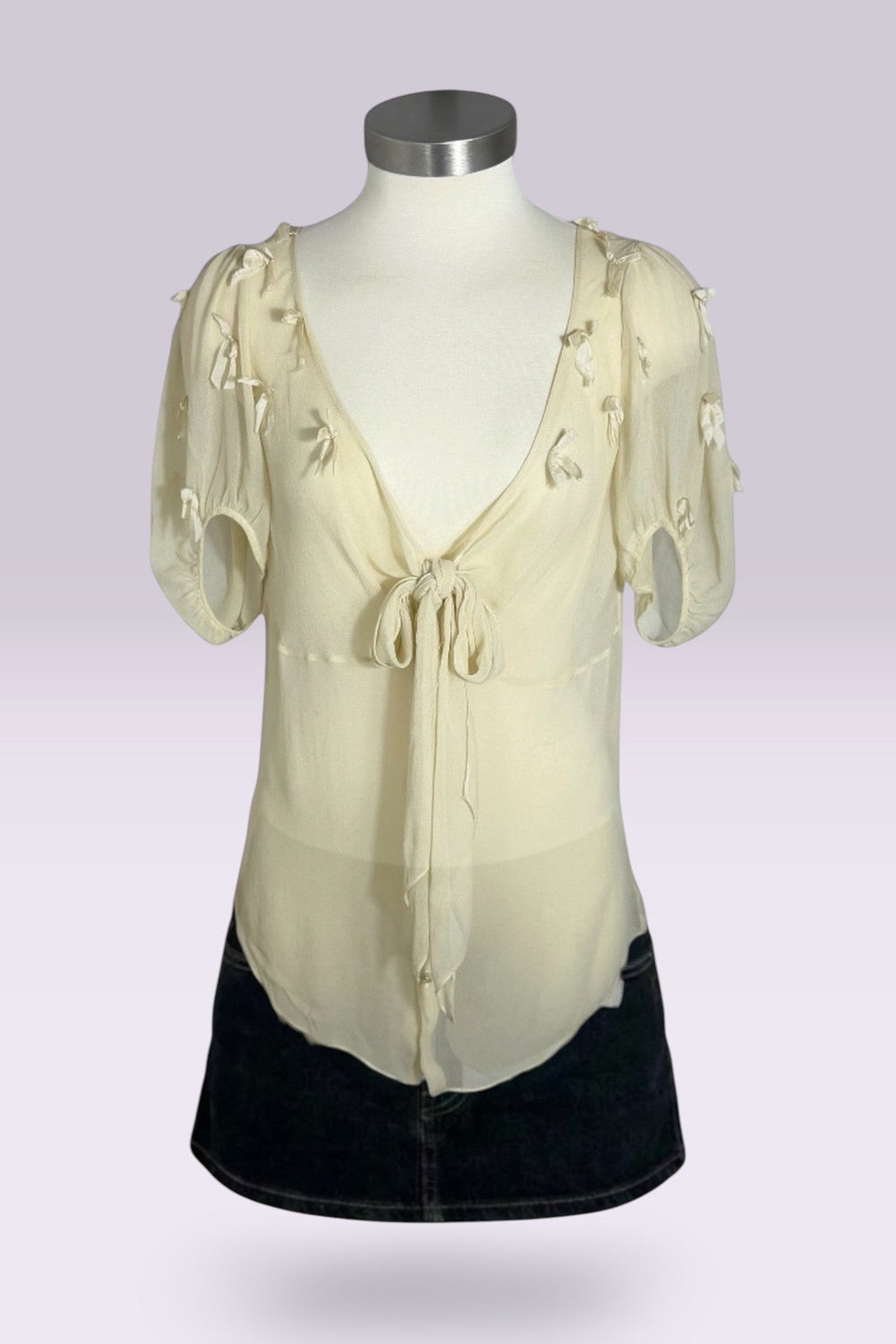 Ralph Lauren Silk Ribbon Tie Short Sleeve Blouse | American Secondhand