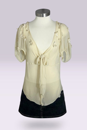 Ralph Lauren Silk Ribbon Tie Short Sleeve Blouse | American Secondhand