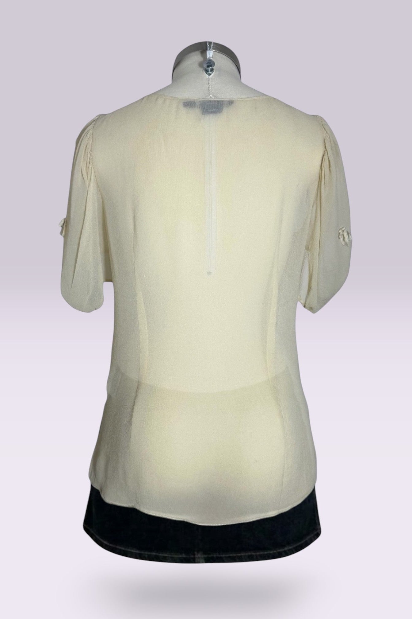 Ralph Lauren Silk Ribbon Tie Short Sleeve Blouse | American Secondhand