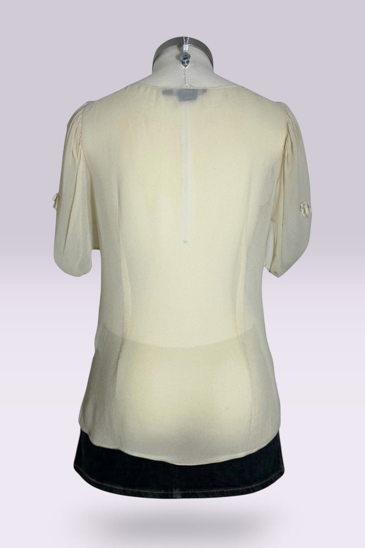 Ralph Lauren Silk Ribbon Tie Short Sleeve Blouse | American Secondhand