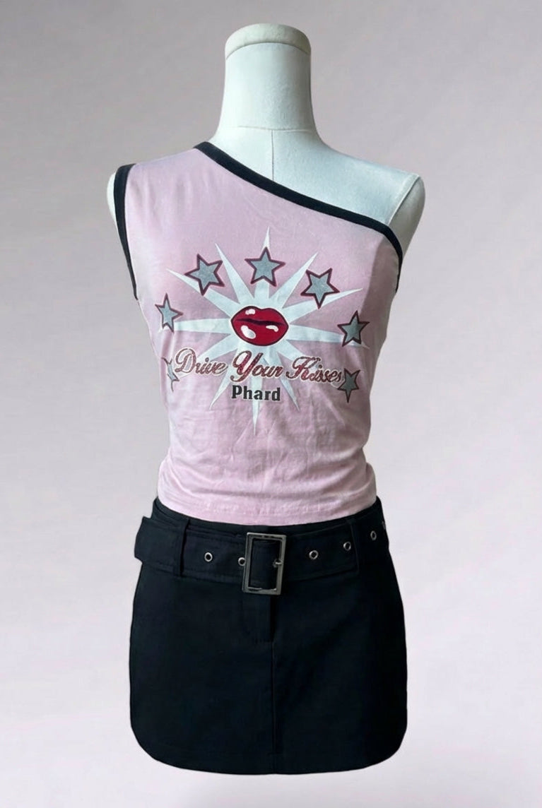 Phard One-Shoulder Pink Graphic Tank | Italian Vintage