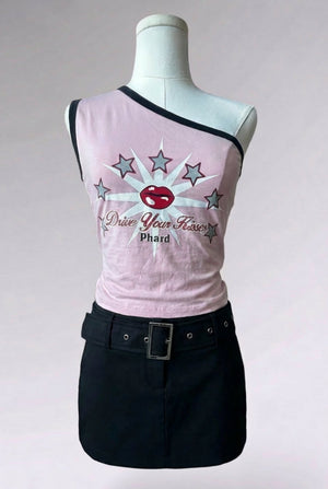 Phard One-Shoulder Pink Graphic Tank | Italian Vintage