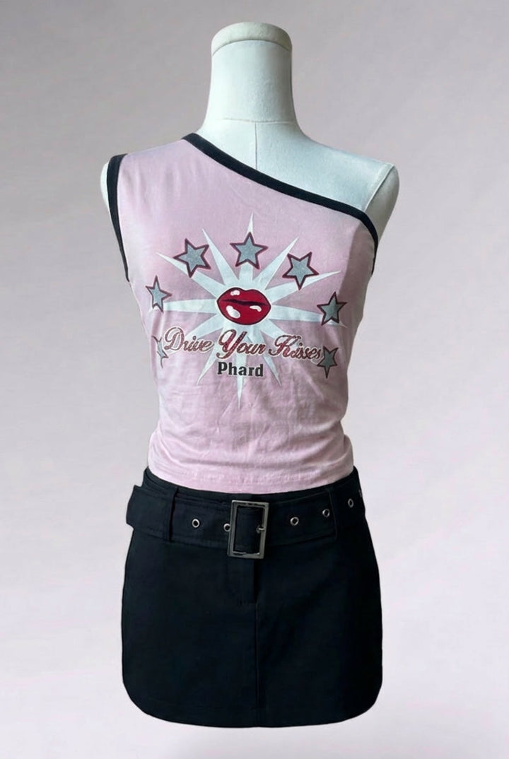 Phard One-Shoulder Pink Graphic Tank | Italian Vintage