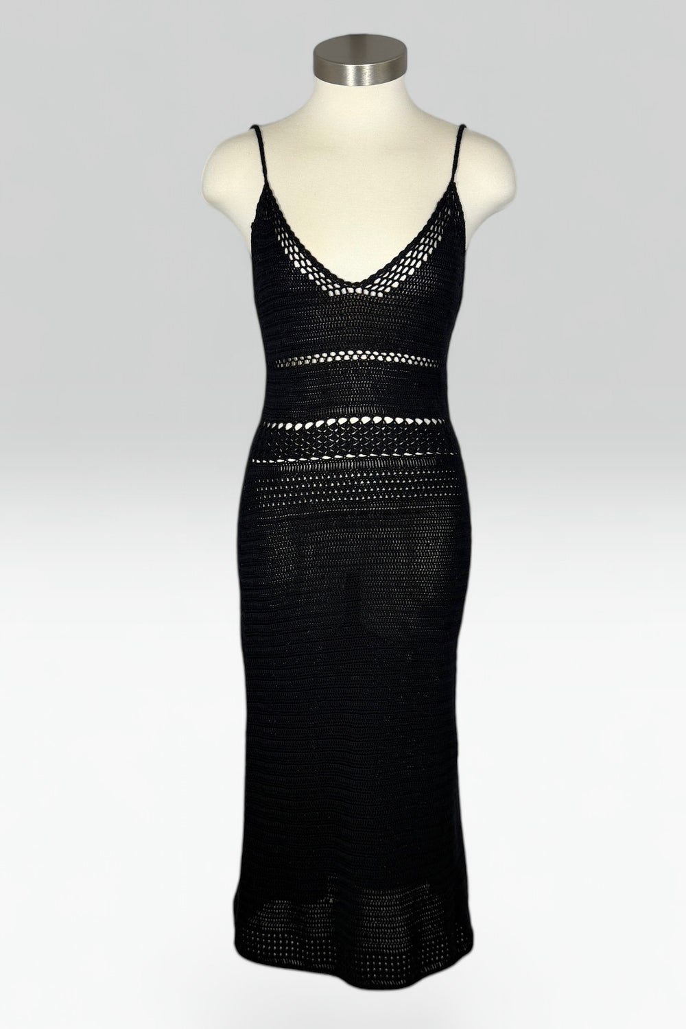 Ralph Ralph Lauren Black Hand-Knit Crochet Knit Midi Dress | American Vintage