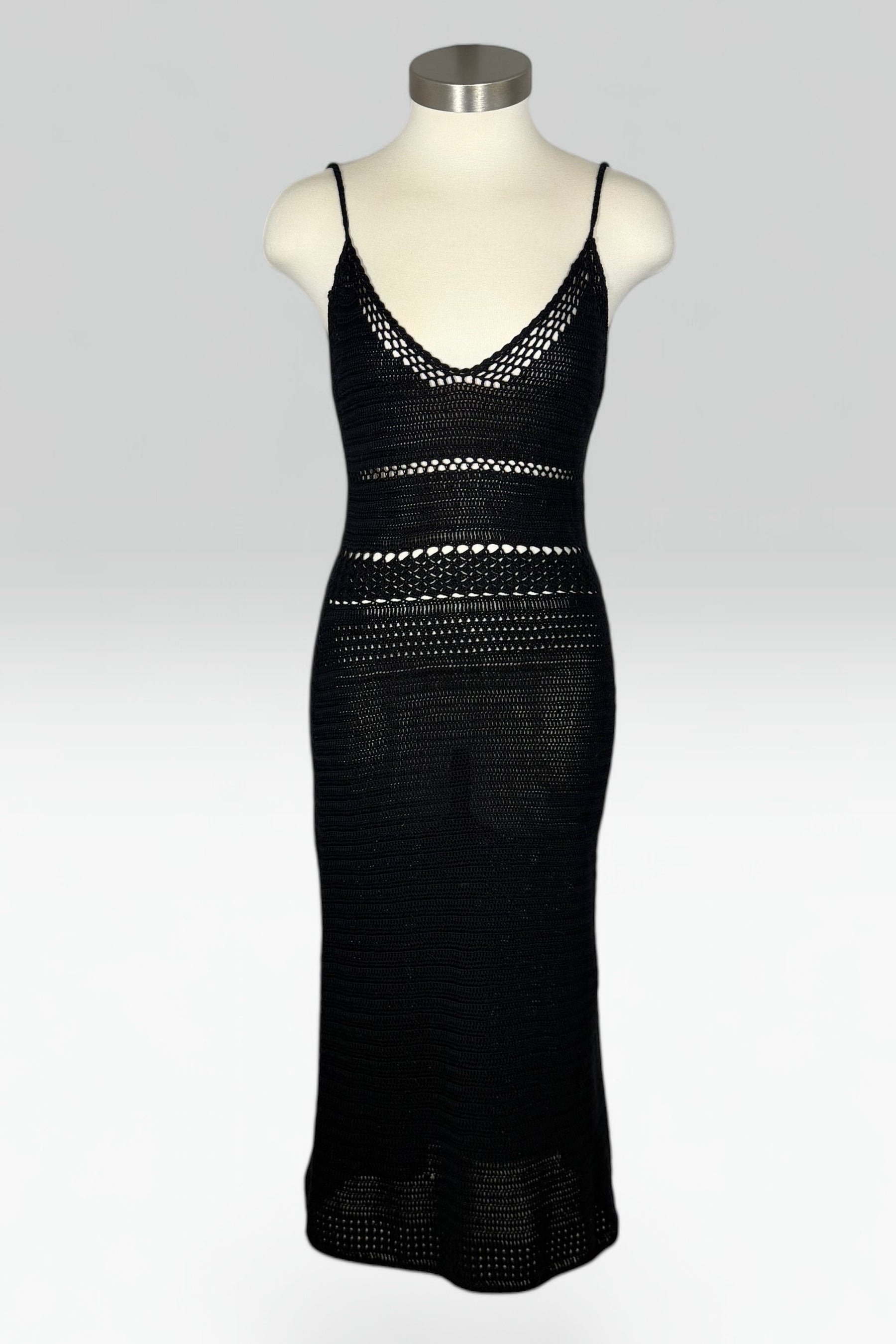 Ralph Ralph Lauren Black Hand-Knit Crochet Knit Midi Dress | American Vintage