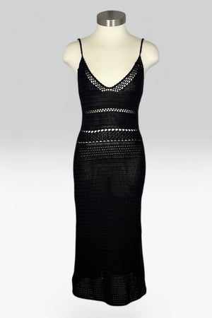 Ralph Ralph Lauren Black Hand-Knit Crochet Knit Midi Dress | American Vintage