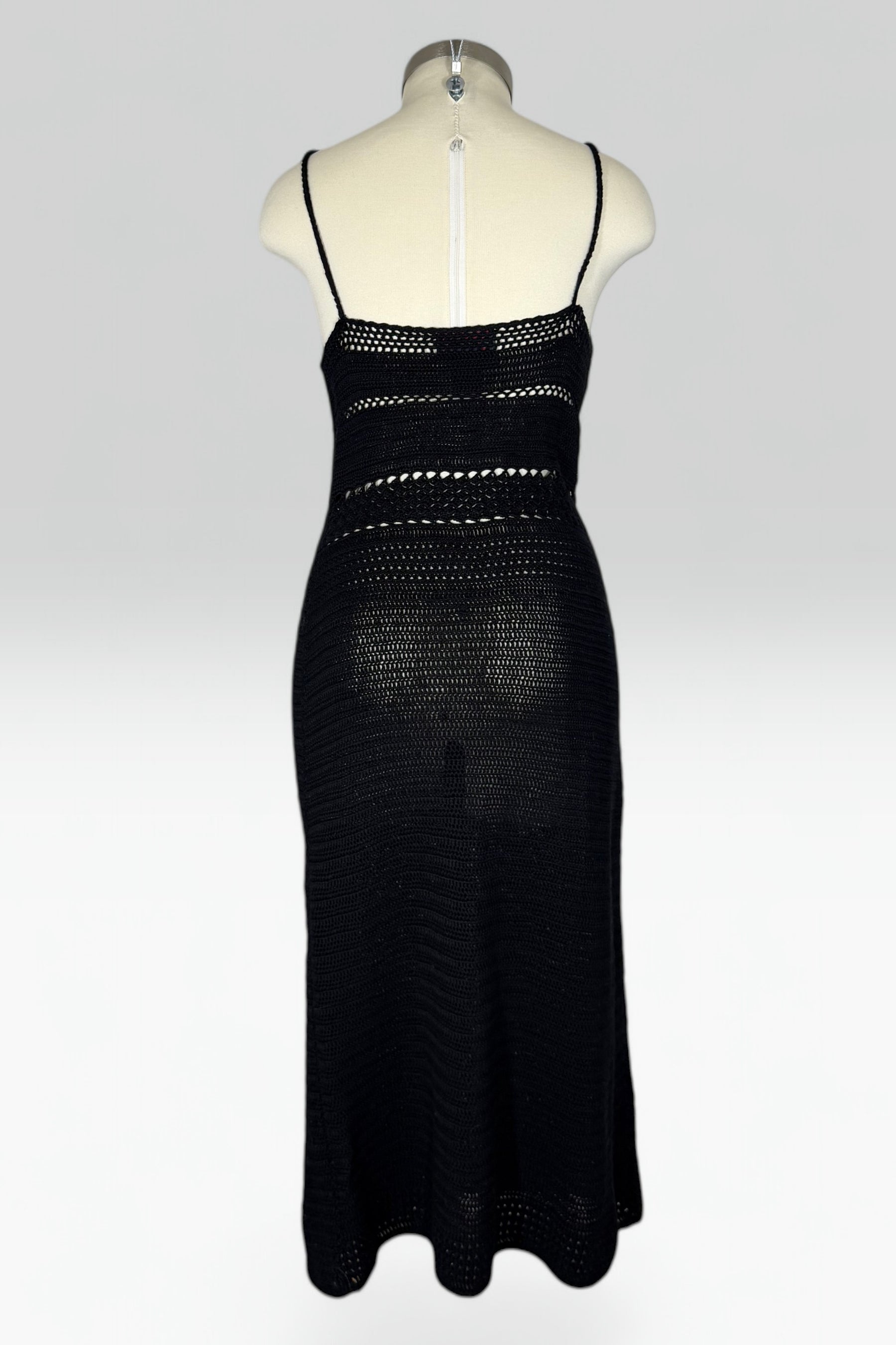 Ralph Ralph Lauren Black Hand-Knit Crochet Knit Midi Dress | American Vintage