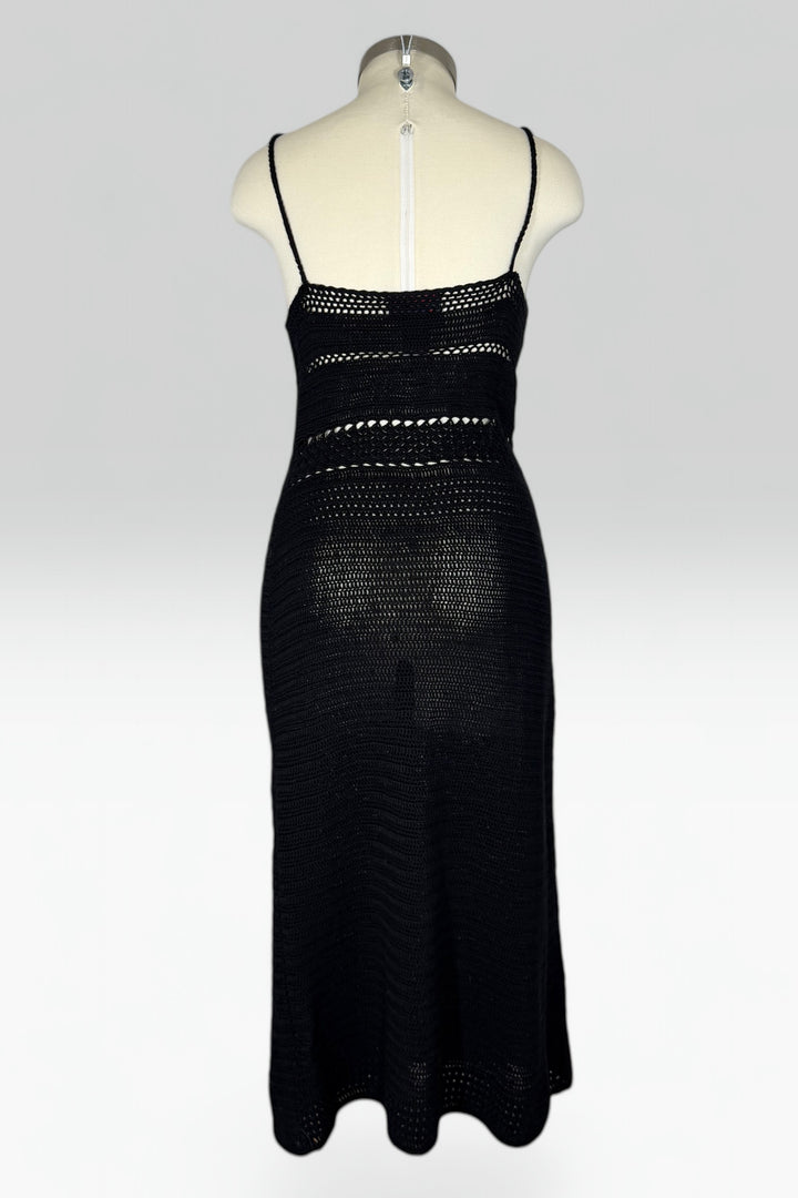 Ralph Ralph Lauren Black Hand-Knit Crochet Knit Midi Dress | American Vintage