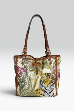 Salvatore Ferragamo Reversible Jungle Print Nylon & Perforated Leather Tote | Italian Secondhand