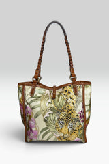 Salvatore Ferragamo Reversible Jungle Print Nylon & Perforated Leather Tote | Italian Secondhand