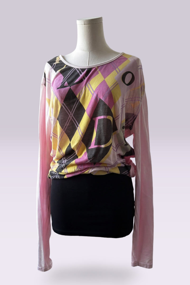 Christian Dior Oversized Argyle Logo Long Sleeve Top | French Vintage